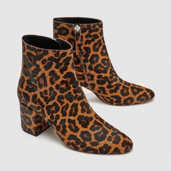 Zara Shoes - Zara Pony Hair Leopard Print Ankle Boots Leather